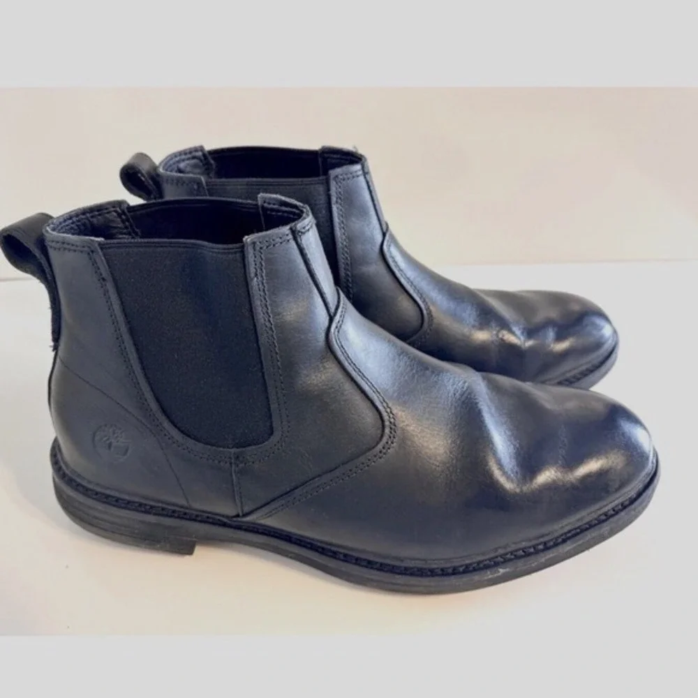 Timberland Larchmont Chelsea Boots Mens 13 Black Leather Pull‎ On Career 48-07